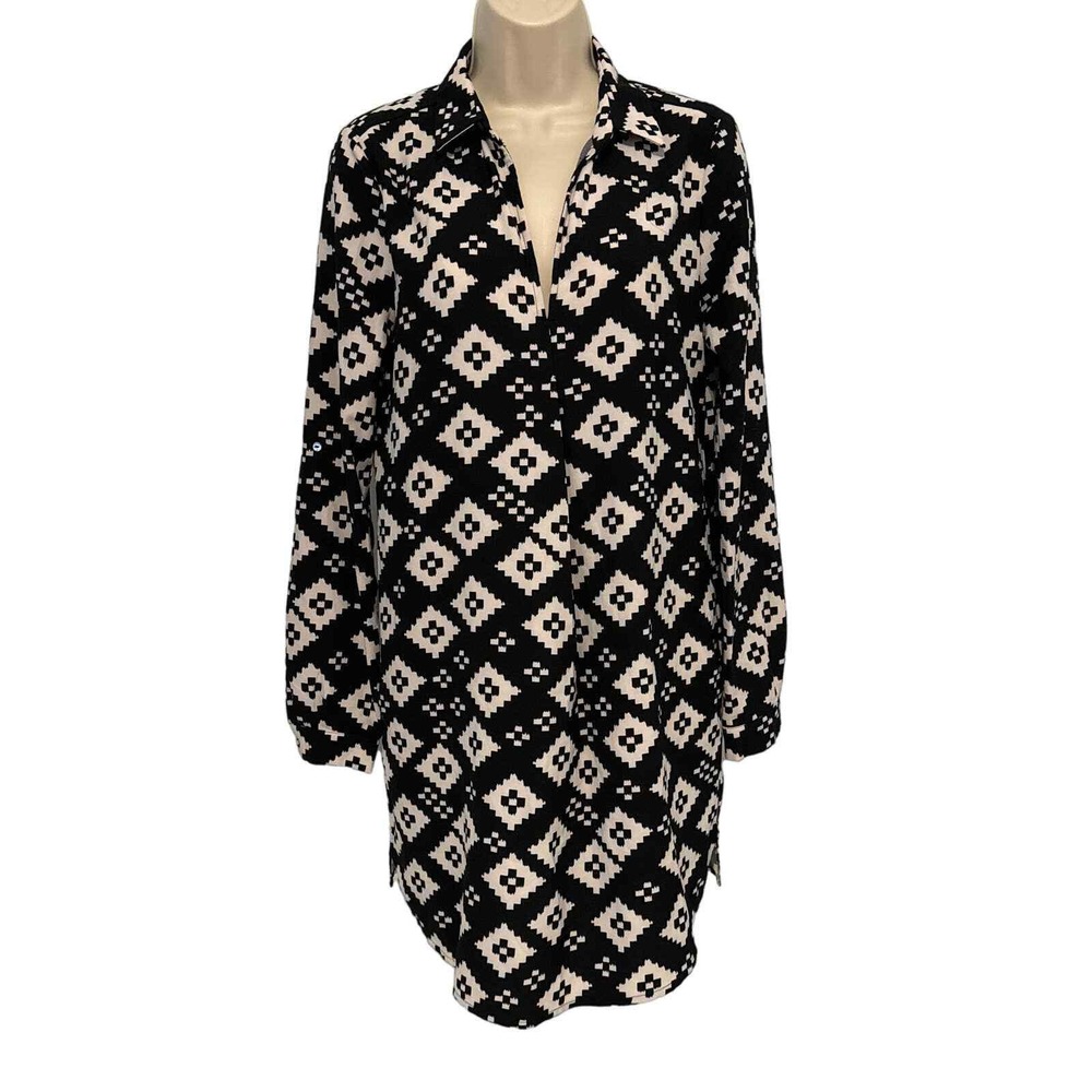 Ark & Co Womens Black White Geometric Ikat Print Tunic Dress DL17205R Size M